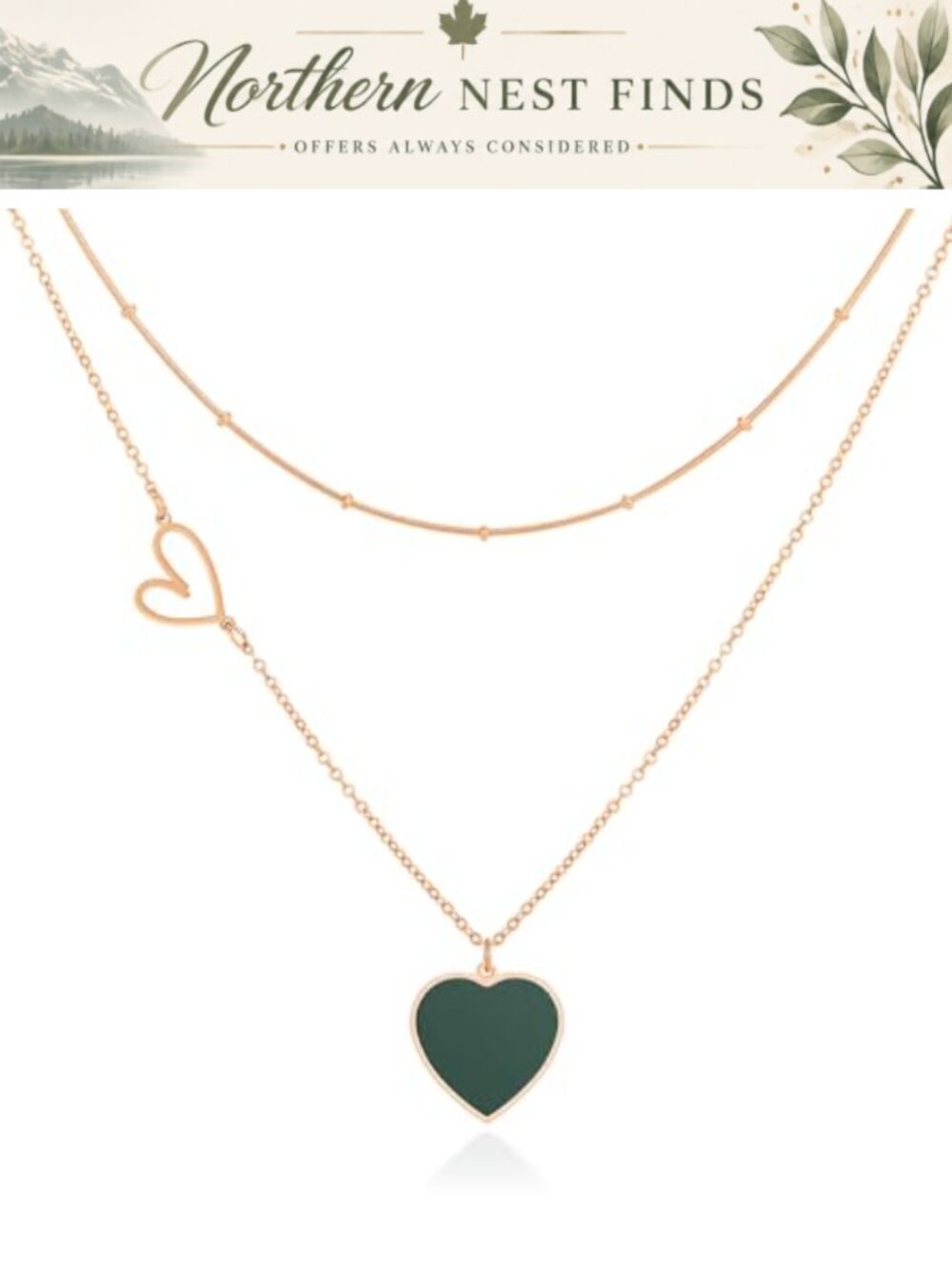 Layered Heart Pendant Necklace Rose Gold Plated Stainless Steel Women
